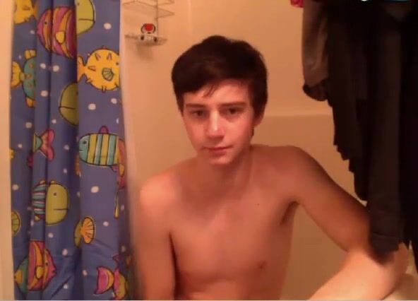 Shaved cock twink bathroom jerk