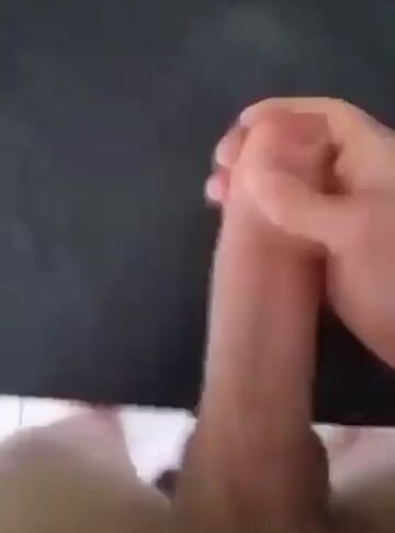 Uncut shaved cock unloads on kitchen counter
