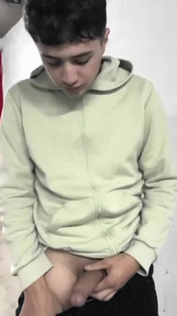 Flexing his short cock