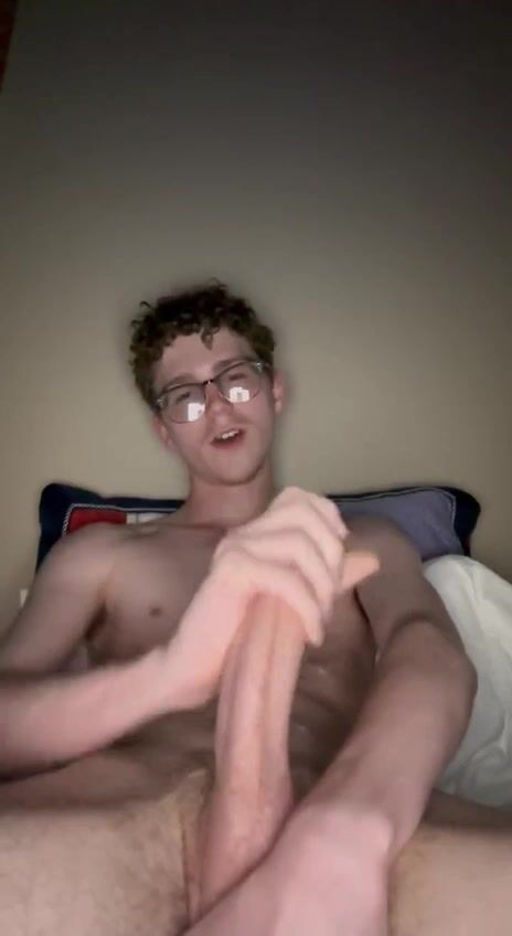 Short vid curly haired glasses boy with massive cock cums