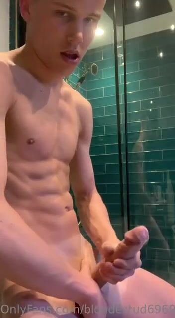 Teen boy cums hard in shower twink