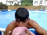 Young tattooed boy masturbates hard out of pool