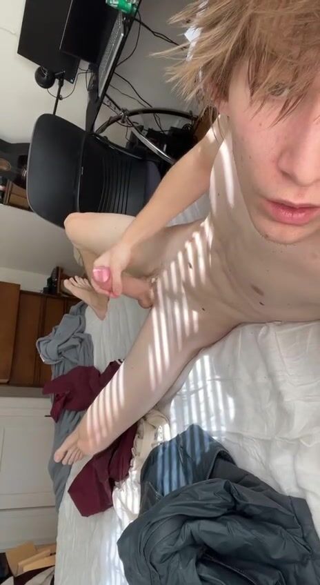 Solo blonde twink teen cum boy
