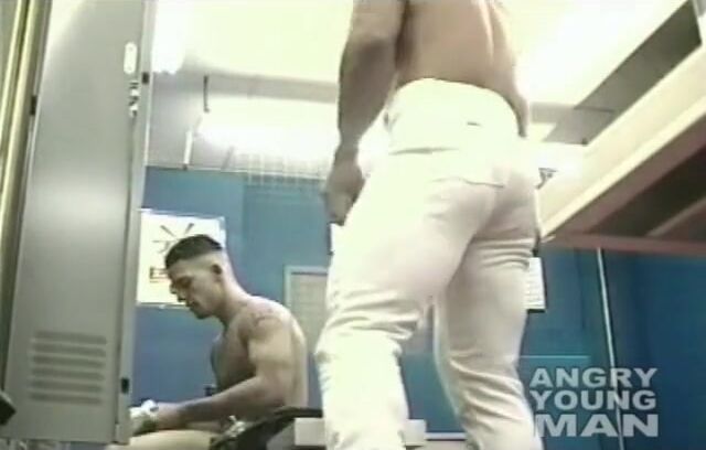 Spy-cam army locker-room twinks bareback