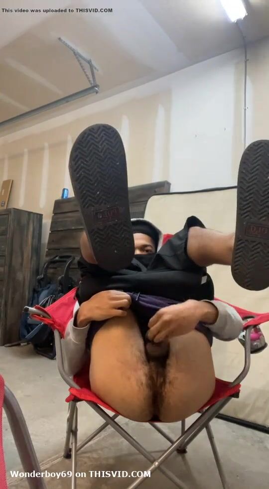 Str8 thug shows *hairy* ass & *bushy* dick in garage!