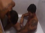 Naked straight boys joke around