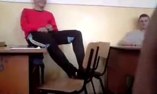 Straight funny boy-student showing his dick in class