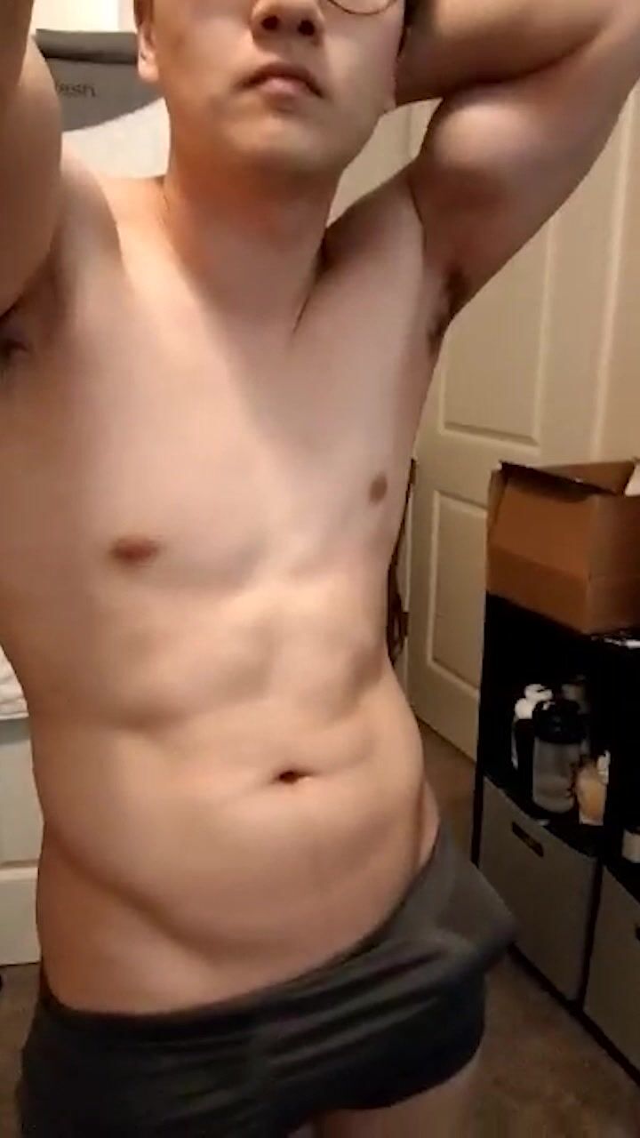 Korean straight stud strokes big cock