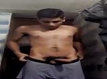 Latino straight boy strokes his cock and cums