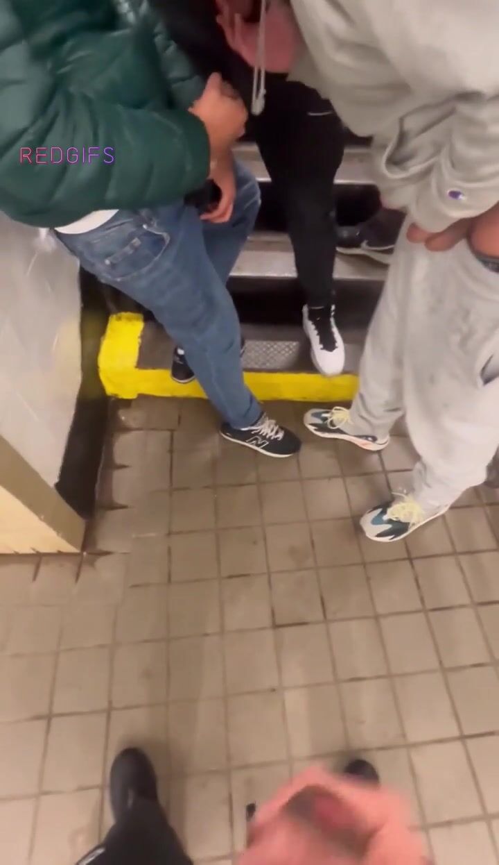 Subway staircase twink daddy raw cock swap