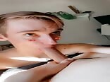 Cute twink boy sucks hard cock on iphone