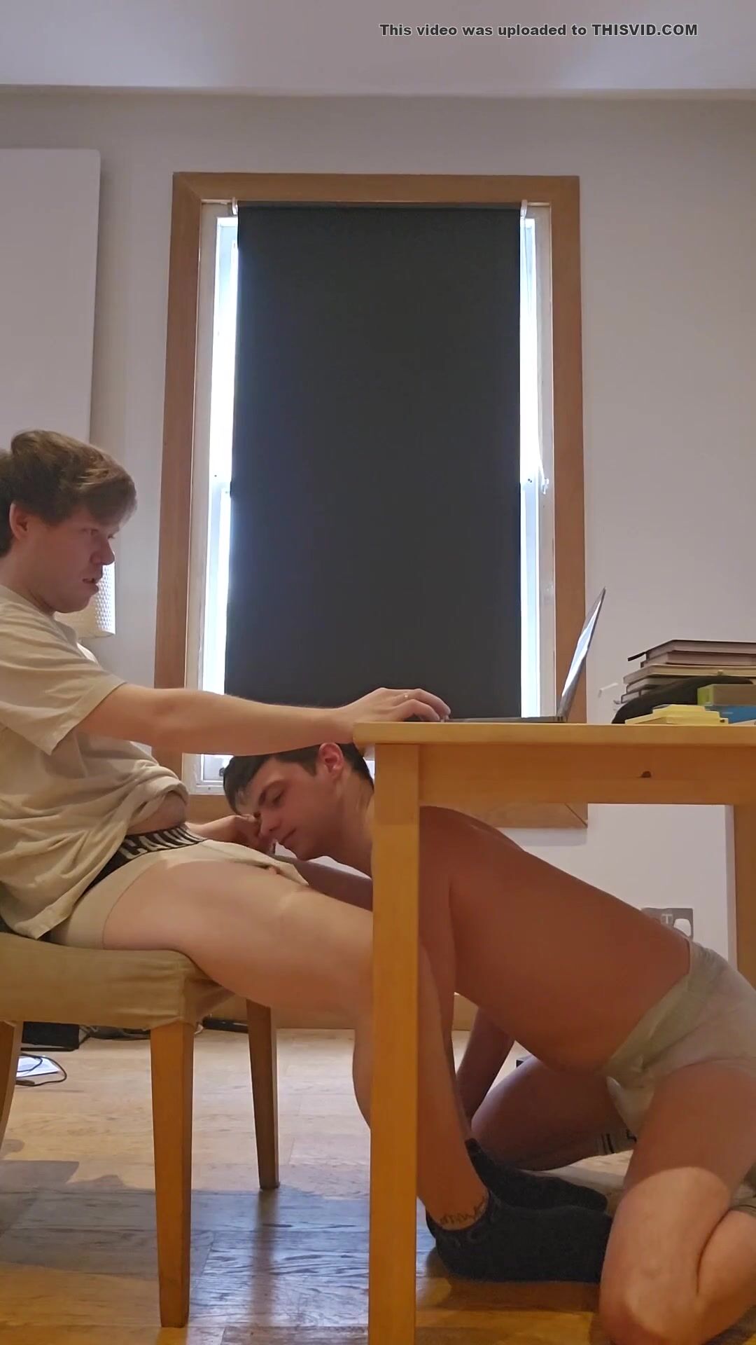 Sucking daddy's dick under the desk