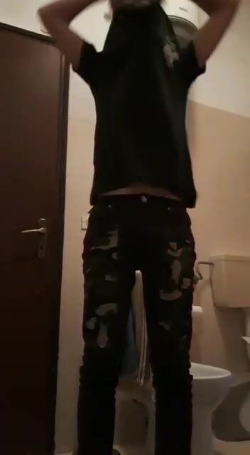 Super hero look alike tight foreskin boy cums in bathroom