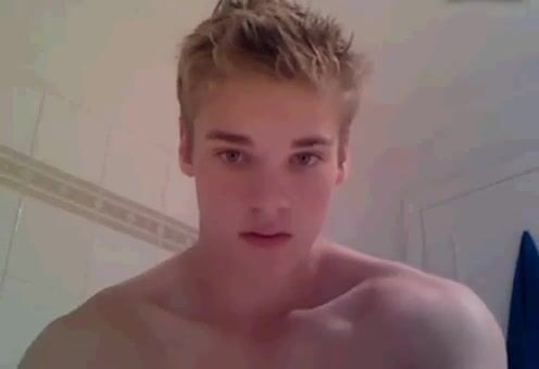 Blonde supercute boy wanks in bathroom