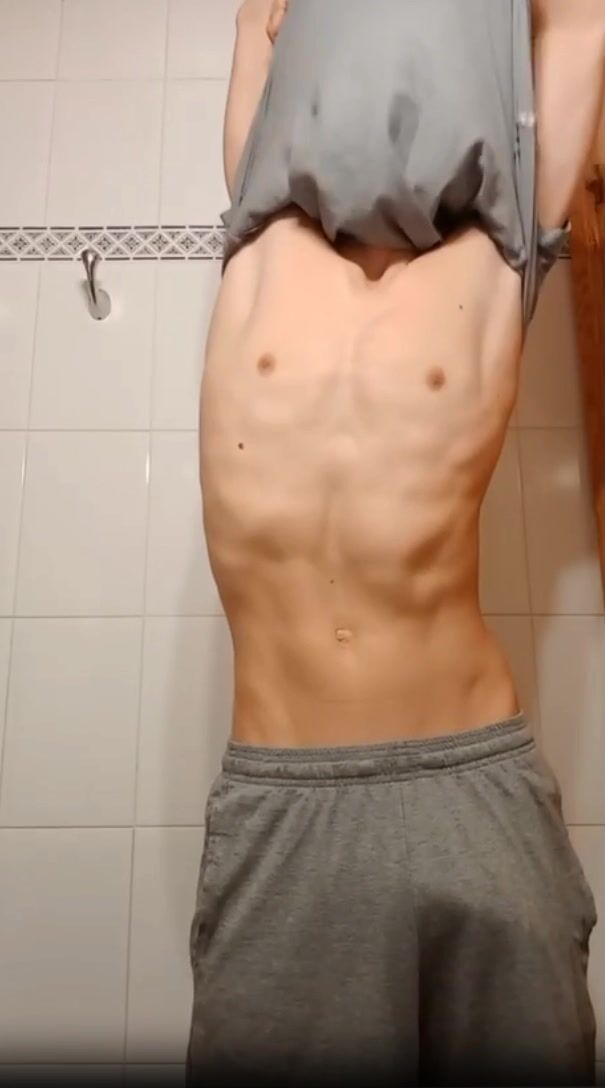 Sweet perfection in the bathroom long uncut cock