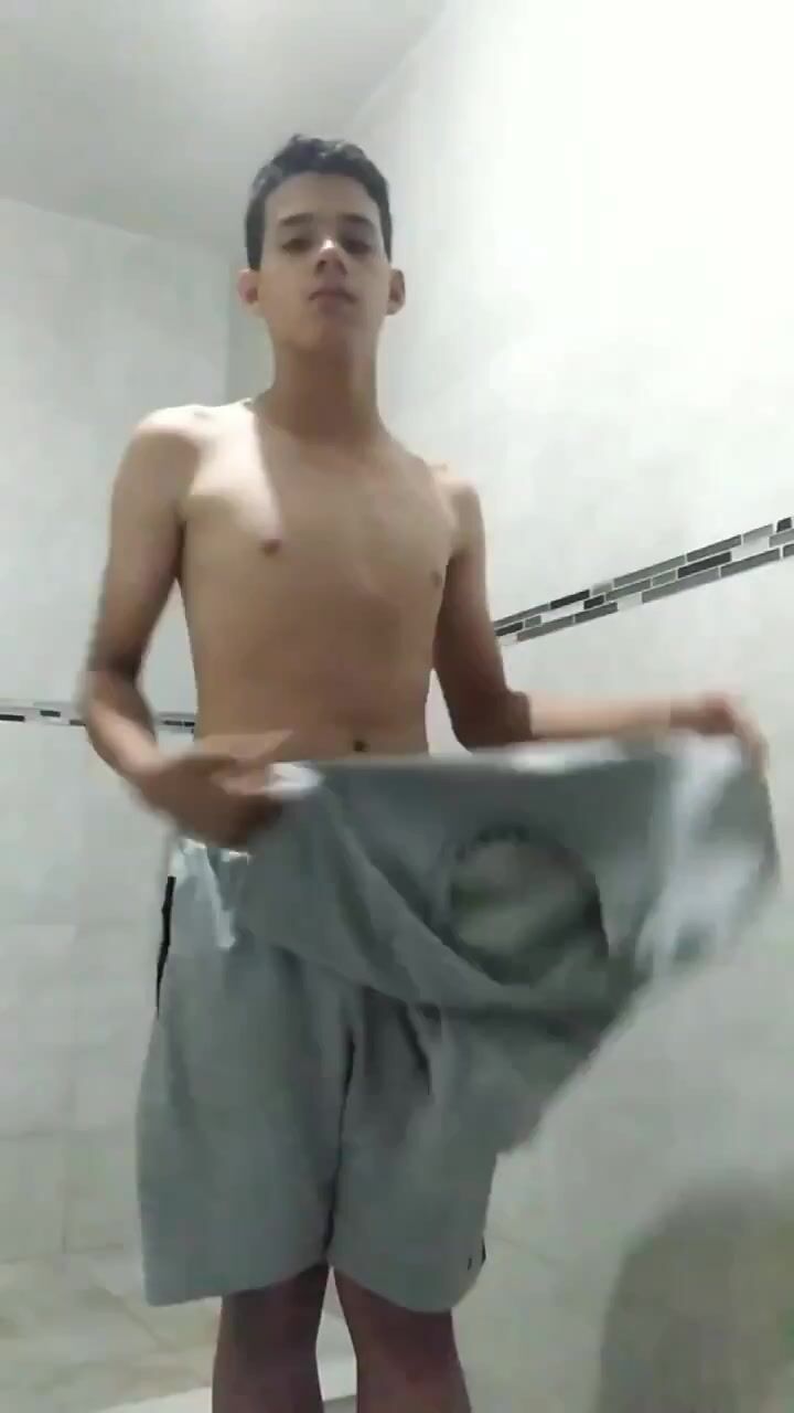 Boys strip naked in bathroom for raw cock play