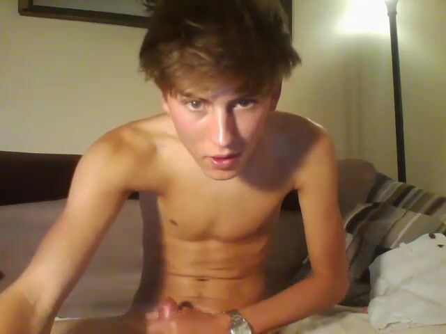 Tanned twink strokes cock and cums for gay boys