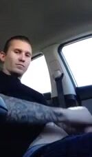 Tatted gay jerks and cums in car 349