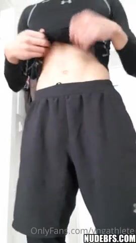Teen jerks his cock in hotel