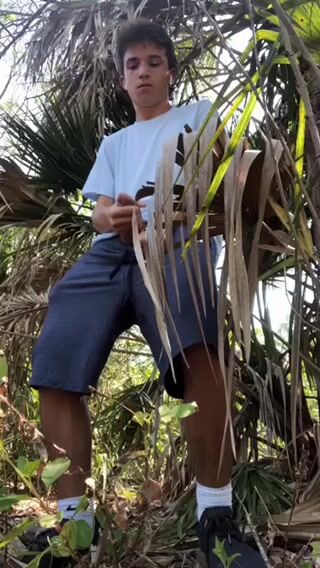 Outdoor slow motion: teen boy jerks his cock