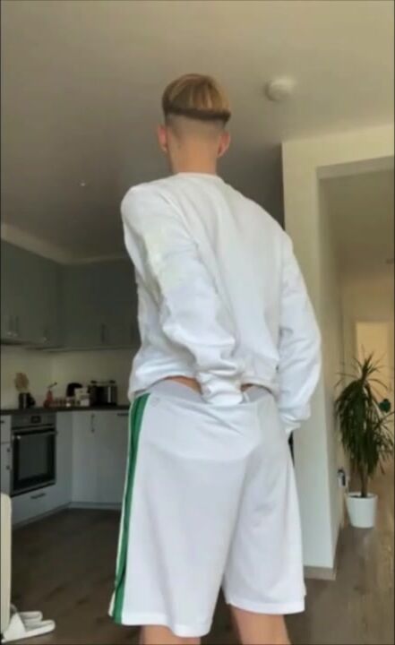 German blonde soccer twink strokes cock after game