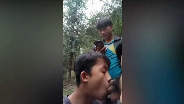 森林里的亚洲小男三人性爱