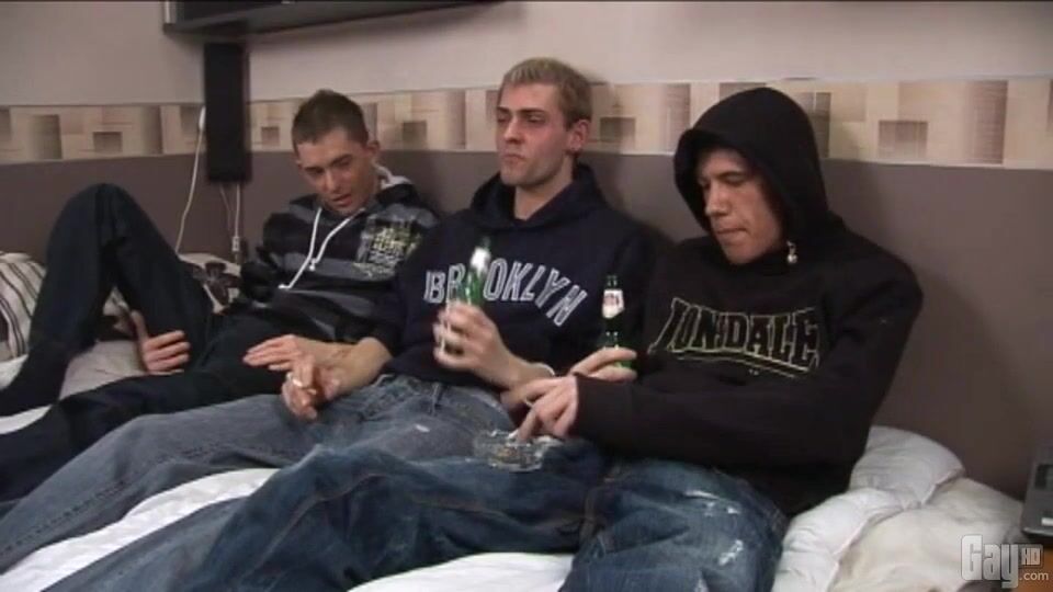 Three mates after a few beers