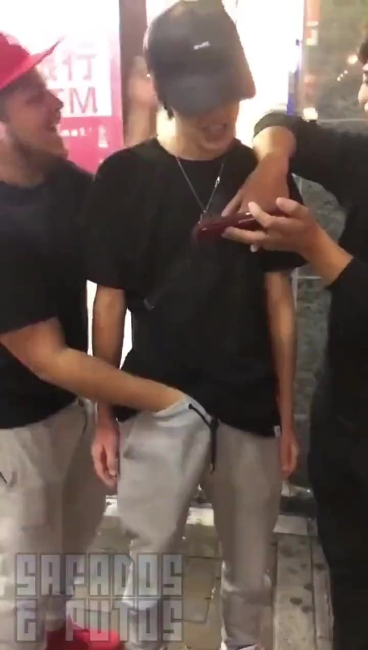 Touching his mate's dick in public and then whipping out his cock f...