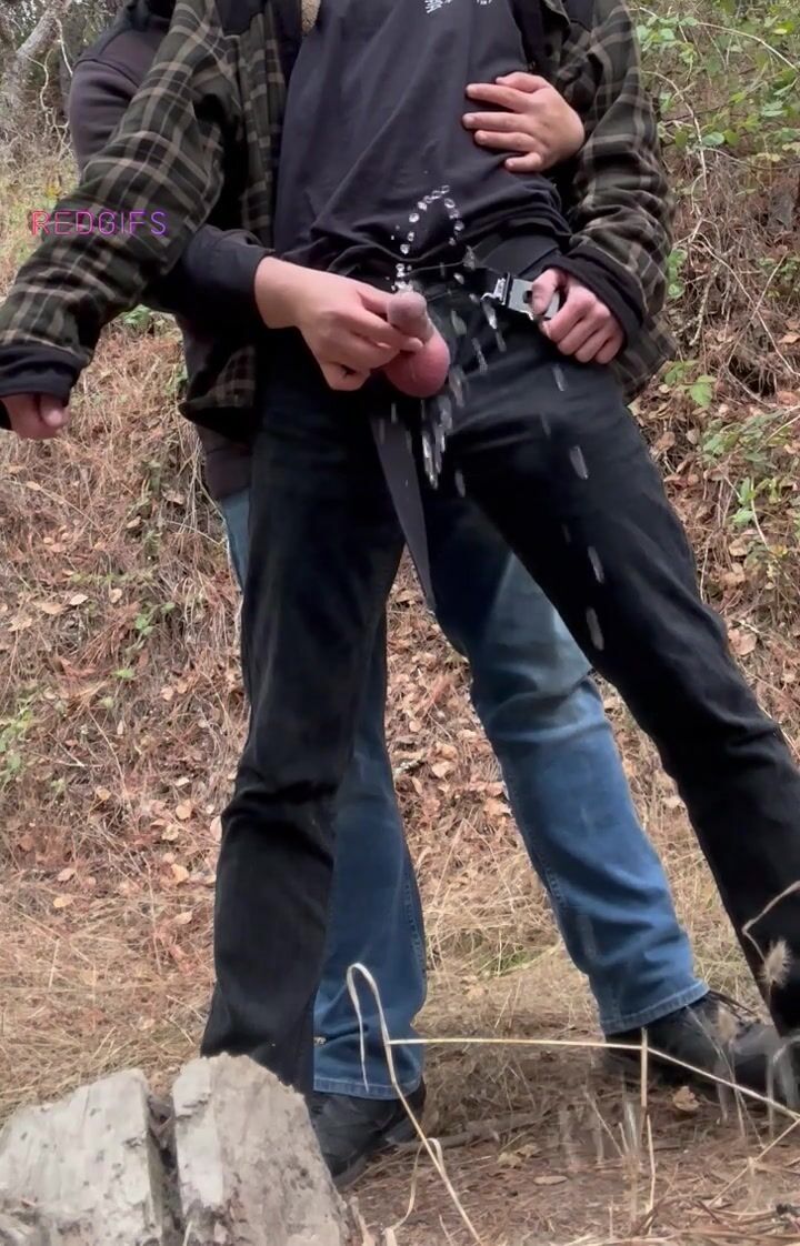 Twink helps daddy piss outside