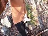 Twink jerks off a load in private woods spot