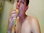 Gay twink uses his banana hard