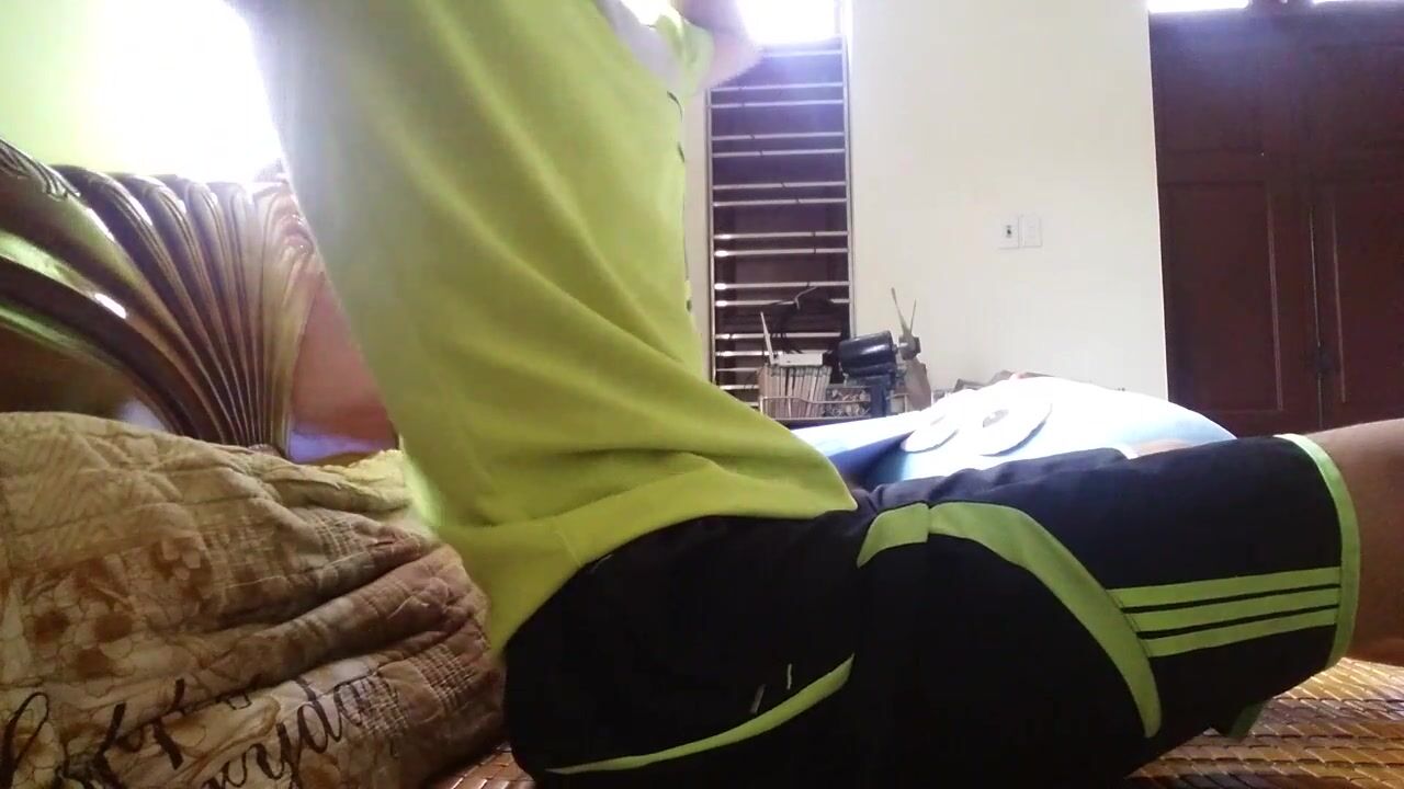 Twink strips and strokes his cock