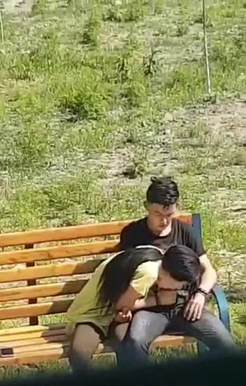 Twink fucks girl in public park
