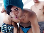 Twinks and boys in hardcore gay threesome action