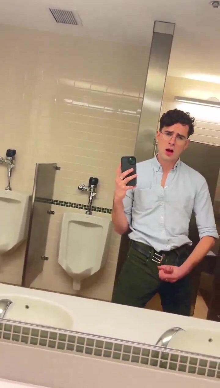 Restroom quickie: twink releases hard pressure
