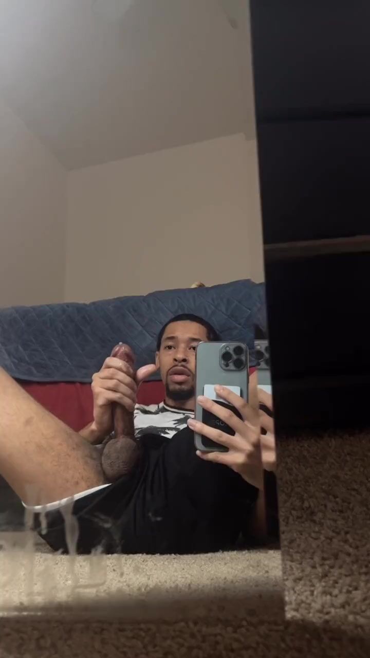 Slow motion nut with dried cum on mirror
