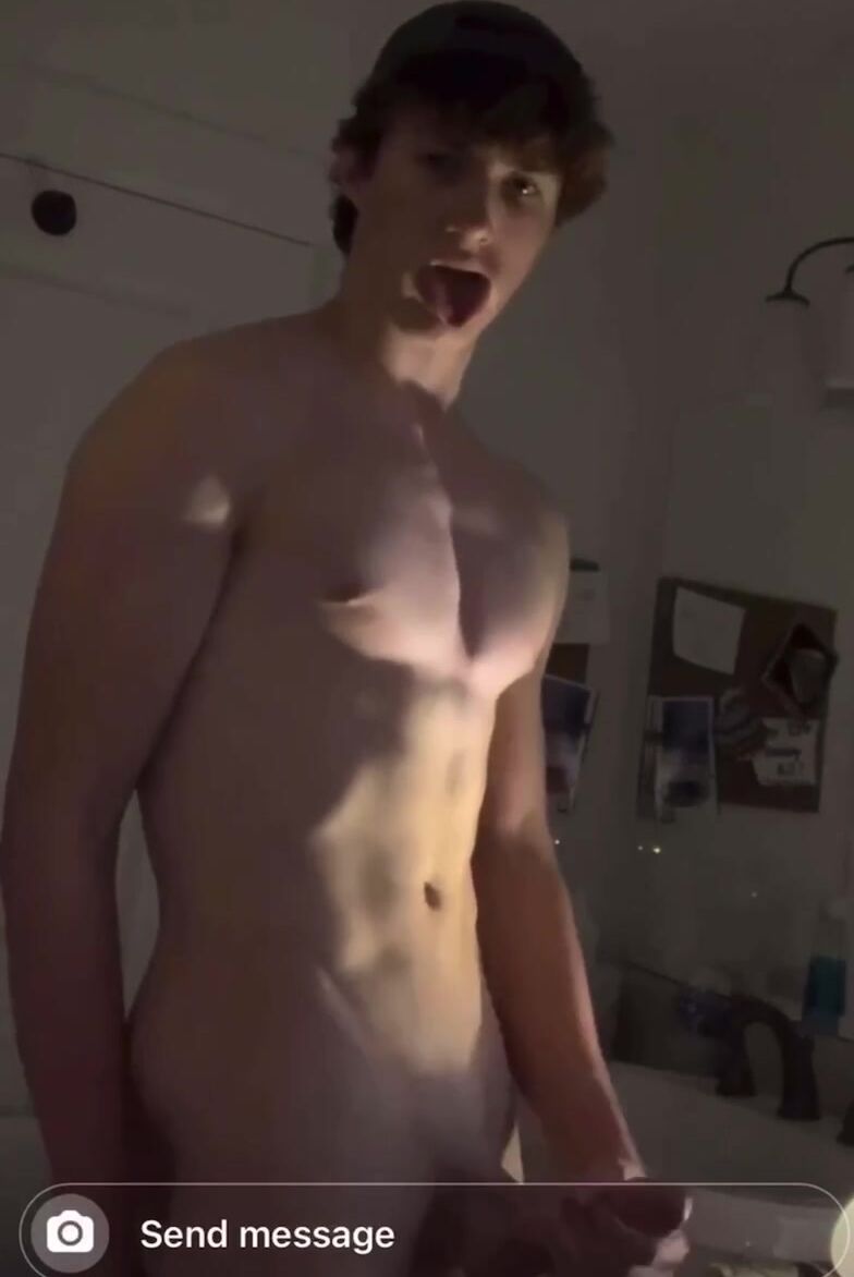 Tyler jerking his cock and showing off abs until huge cumshot squir...