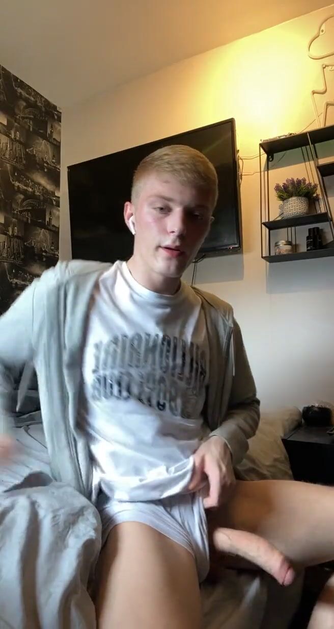 Big uncut blonde strokes hard cock