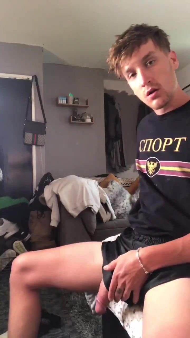 Russian twink strokes his uncut big cock