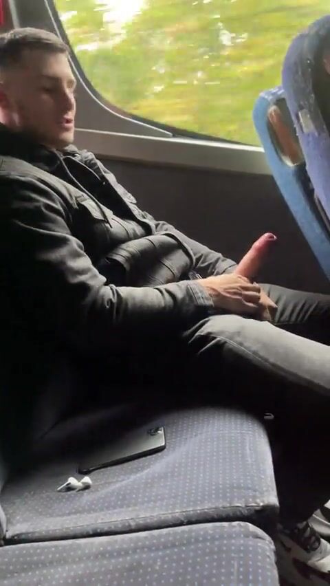 Chico hetero sin cortar se pajea en tren
