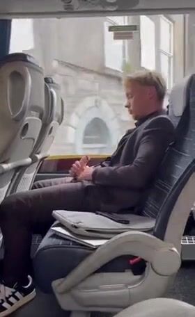 Twink strokes cock on autobus