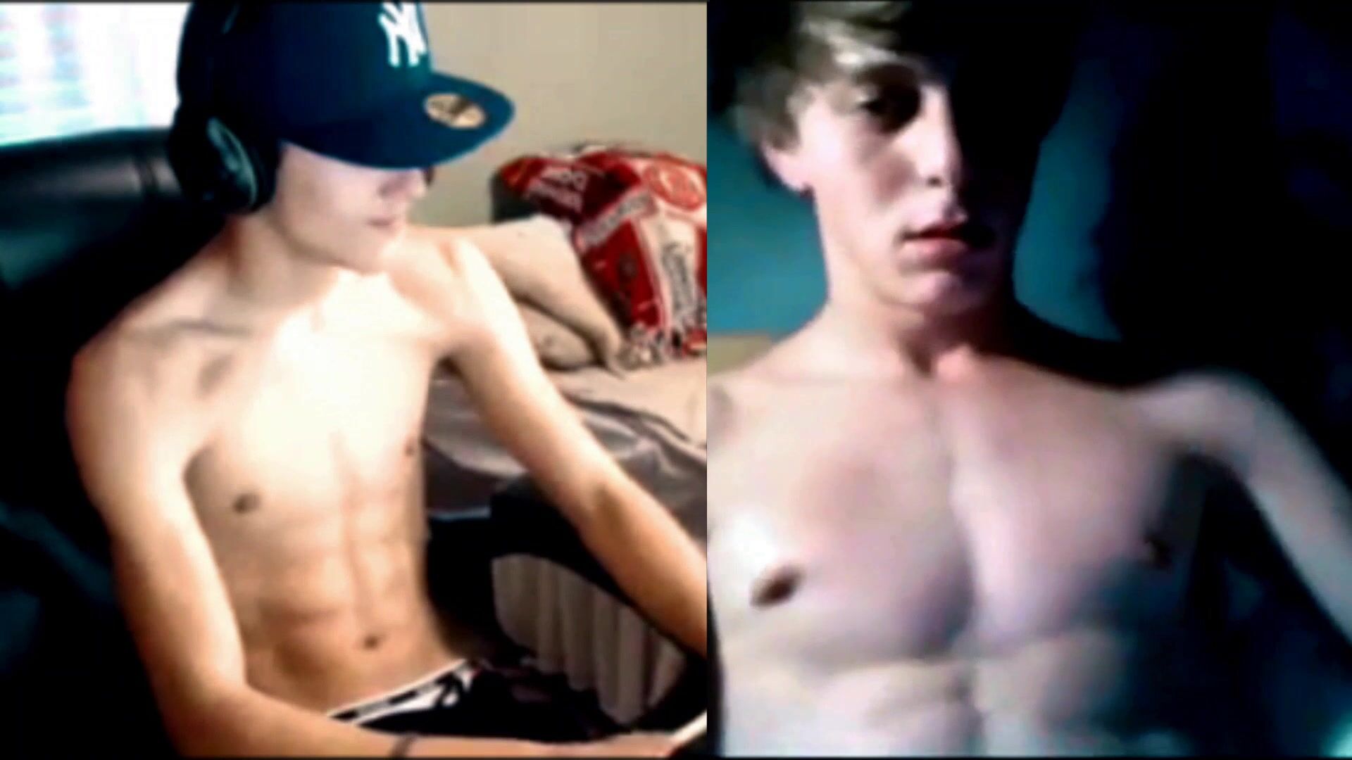 Junge freunde vor der webcam werden frech