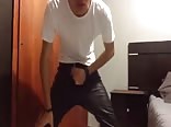 Rubber pants solo cum