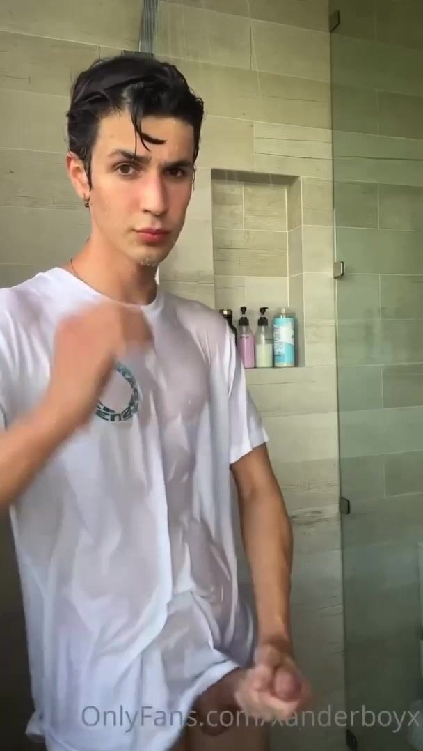 Wet t-shirt shower jerk