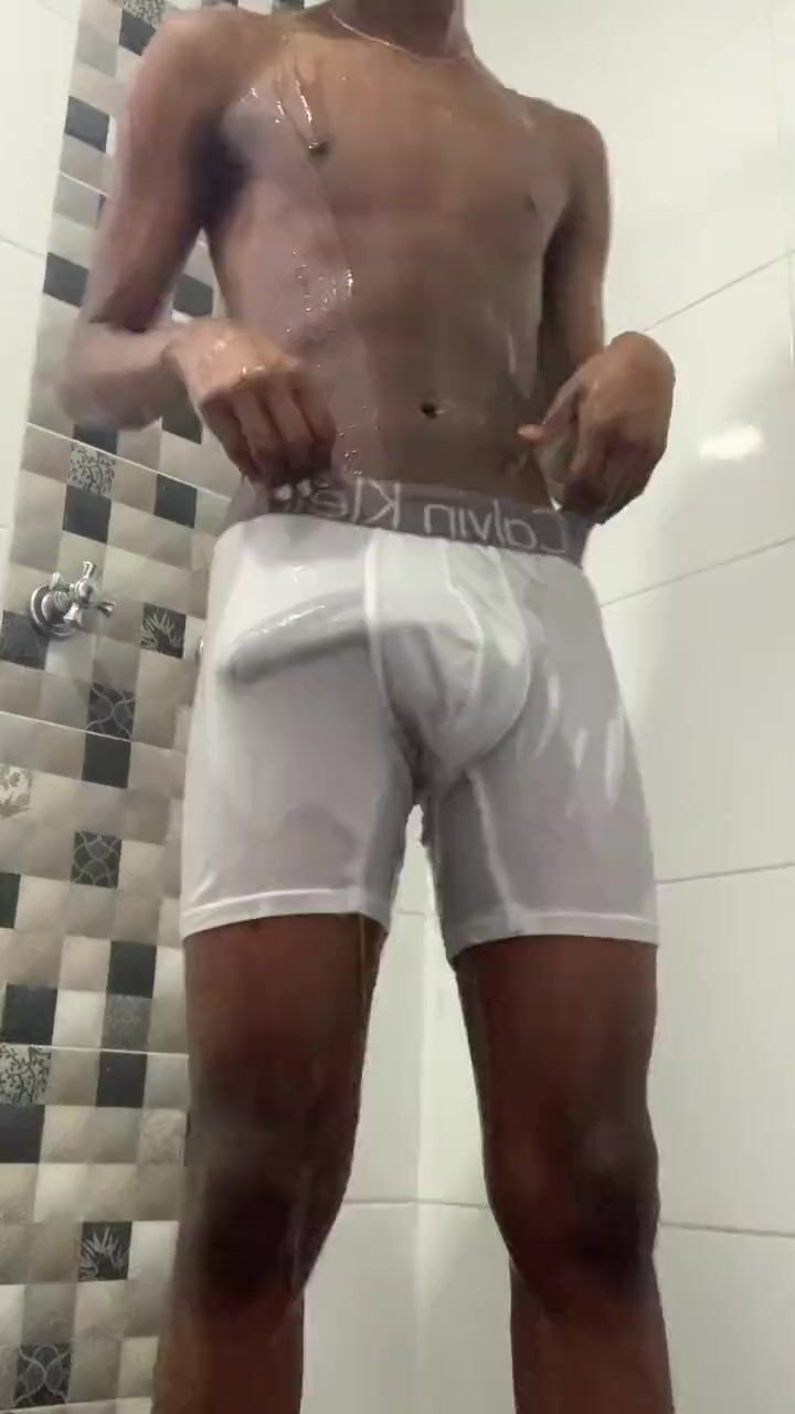 Wet underwear show by handsome black lad