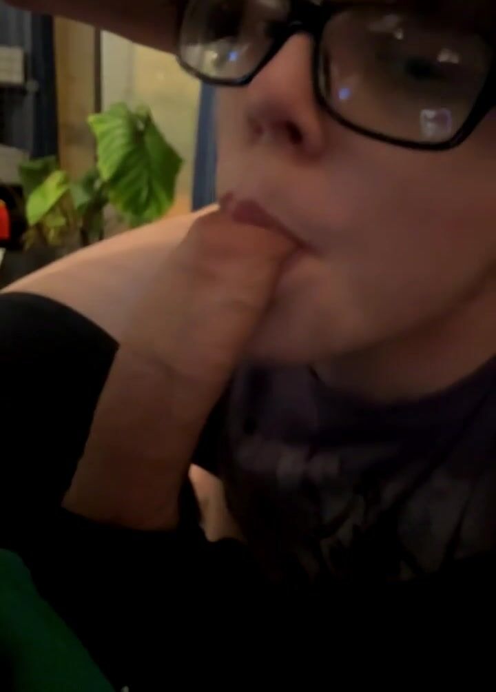 Geeky little brother sucks uncut cock