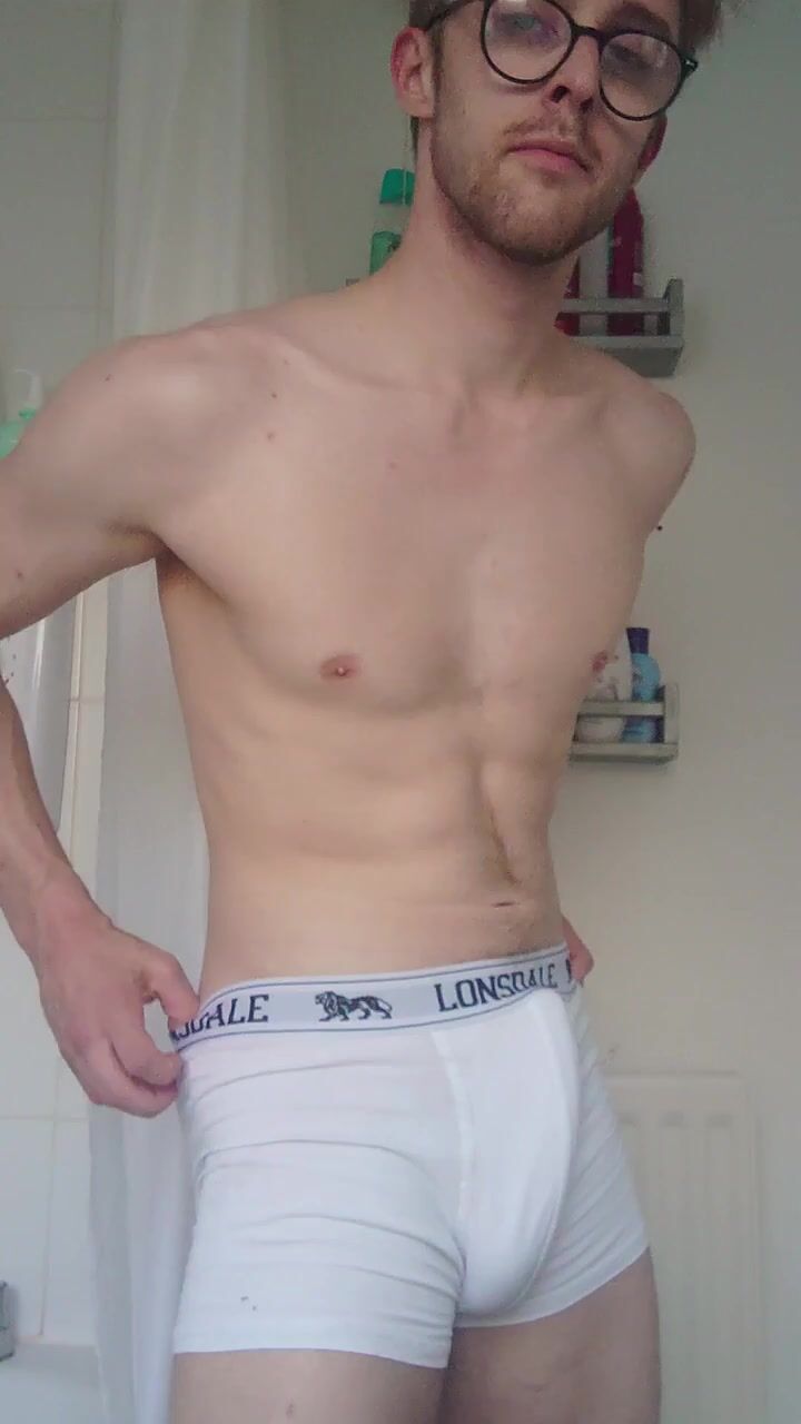 German blond geek shows uncut cock