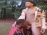 Young blacks bareback and cum outside