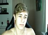 Blonde twink shows off small boxer shorts