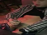 Young latino cums in public bar